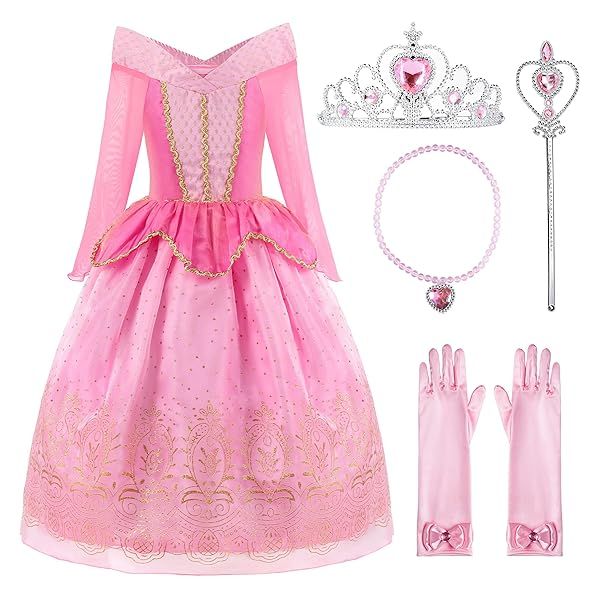 ReliBeauty Girls Princess Dress Up Costume with Accessories in Pink for Ages 4