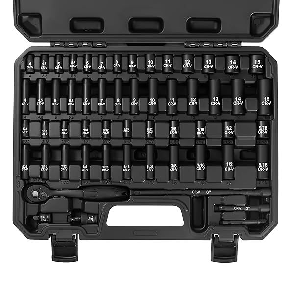 Reniteco 56 Piece Socket Set 1/4 Drive SAE Metric Deep Shallow 72 Tooth Ratchet Wrench Extension Bars Reducer Universal Joint Power Drill Adapter