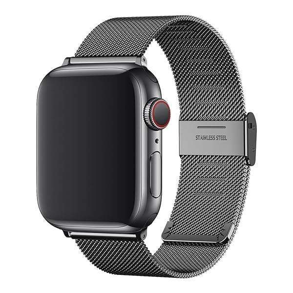 Premium Stainless Steel Replacement Bands for Apple Watch 44mm, 42mm, 40mm, 38mm - Compatible with iWatch Series 1-6 (Black)