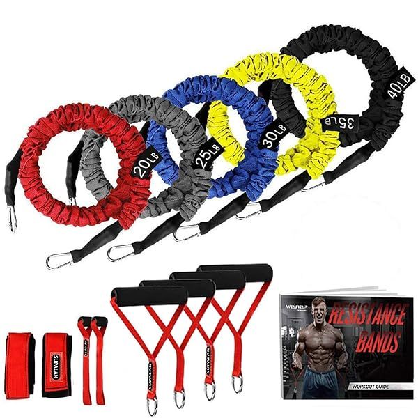 15-Piece Resistance Bands Set: 20-40lbs Elastic Tubes with Anti-Snap Sleeves for Ultimate Fitness | SUPALAK