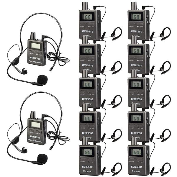 Retekess TT105 Two Way Tour Guide Headsets for Church Translation and Training with 2 Transmitters and 10 Receivers