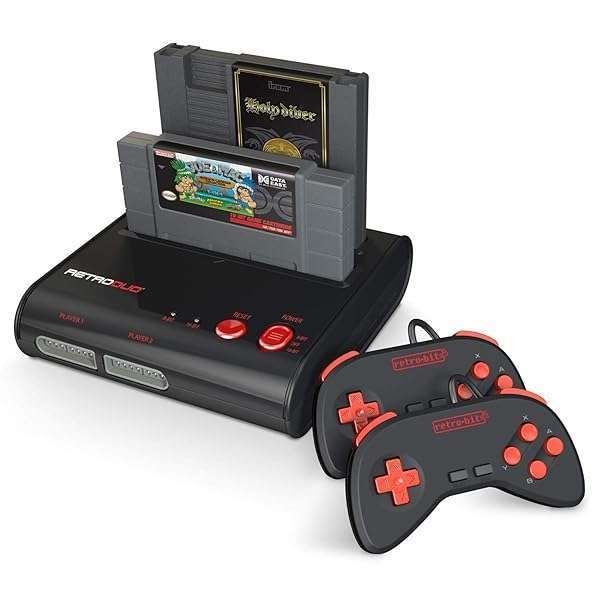 Retro-Bit Retro Duo 2-in-1 Console: Play NES & SNES Games in Style - Black/Red
