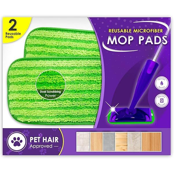Eco-Friendly Reusable Floor Mop Pads - Swiffer Wet Jet Compatible, 12-Inch Microfiber Refills (2 Pack) - Machine Washable Cleaning Supplies