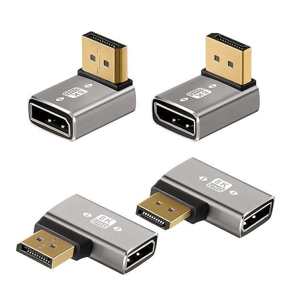 Right Angle 8K DisplayPort 1.4 Adapter Multi-Type 90 Degree and 270 Degree Adapter 4 Pack, DP Male to Female Vertical Connector Converter DP L Shape Extender, Support 8K@60Hz?4K@144Hz?4K@60Hz?4K@30Hz