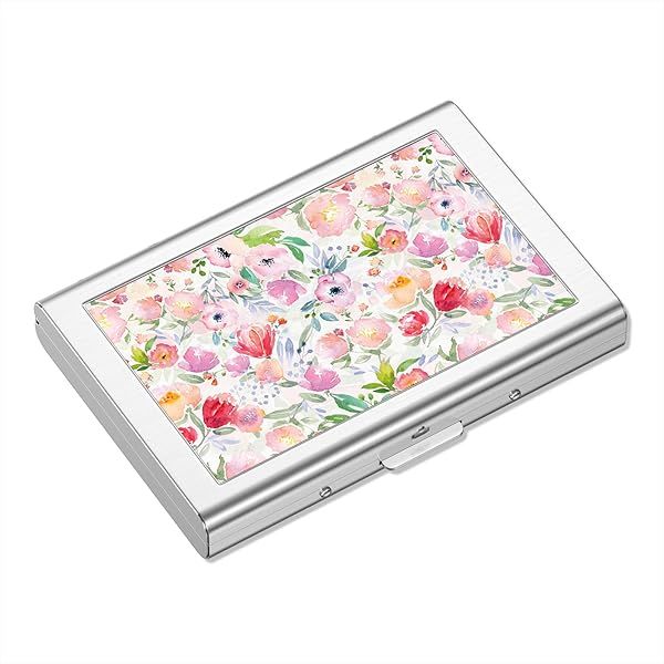 Rimilak Metal Credit Card Holder Slim RFID Blocking Mini Wallet for Women Men Pink Flower Design
