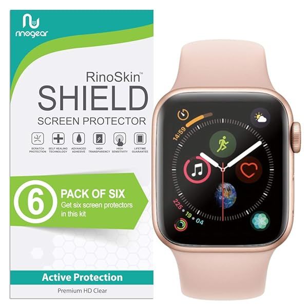 RinoGear 6-Pack Screen Protector for Apple Watch 40mm - Flexible Clear Film for Series 6, 5, 4, SE 2 & SE - Case Friendly