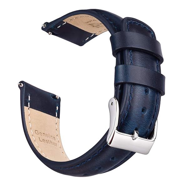 Ritche Quick Release Leather Watch Band 22mm Dark Blue Silver Vintage Strap for Stylish Timepieces