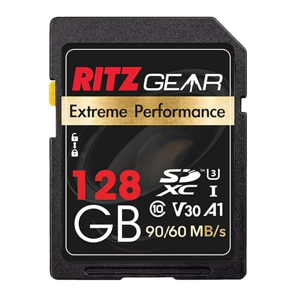 Ritz Gear 128GB High Speed SDXC UHS-I SD Card C10 U3 V30 Full HD and 4K Memory Card for Cameras and Drones