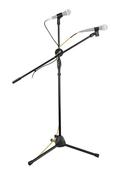 Rockville GIGSTAND Dual Microphone Stand with Two Mic Clips and Detachable Boom for Musicians and Performers