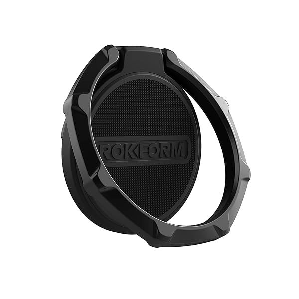 Rokform Magnetic Sport Ring Grip and Stand Thin Metal Cell Phone Holder for iPhone and Samsung Twist Lock Cases Black