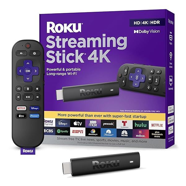 Roku Streaming Stick 4K: Portable 4K HDR Device with Voice Remote & Free Live TV