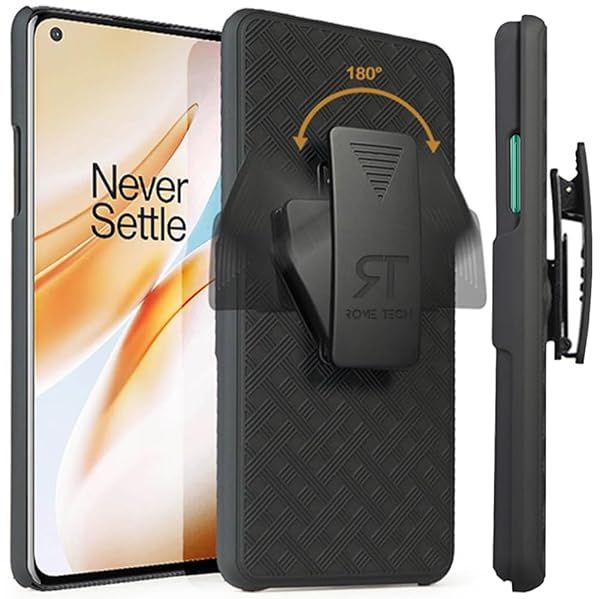 Rome Tech Holster Case for OnePlus 8/8 5G - Slim Heavy Duty Shell with Belt Clip & Kickstand - Black Phone Cover