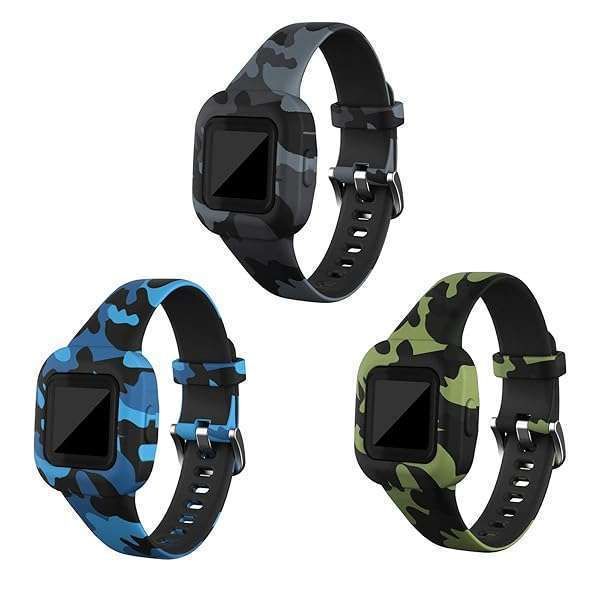 RuenTech Garmin Vivofit Jr 3 Bands - Camouflage Silicone Replacement Straps (3pcs) for Fitness Tracker