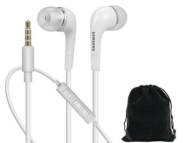 SAMSUNG 3.5mm Stereo Earphones with Remote & Mic - OEM White Headphones in Pouch - Non-Retail Packaging
