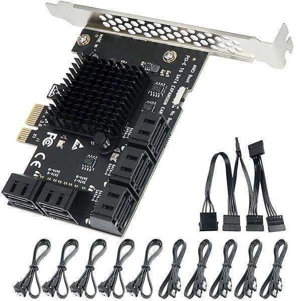 10-Port SATA Expansion Card - PCIe x1 to SATA 3.0 Controller for SSD/HDD | Compatible with Windows XP/7/8/10