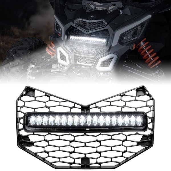SAUTVS Front Grille with LED Light for Can-Am Maverick X3 (2017-2025) - Premium Mesh Grill Accessory