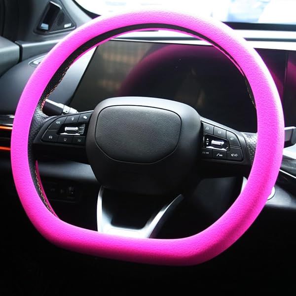 SEGADEN Leather Texture Silicone Steering Wheel Cover - Anti-Slip, Universal Fit 14-16 inch, Rose Color