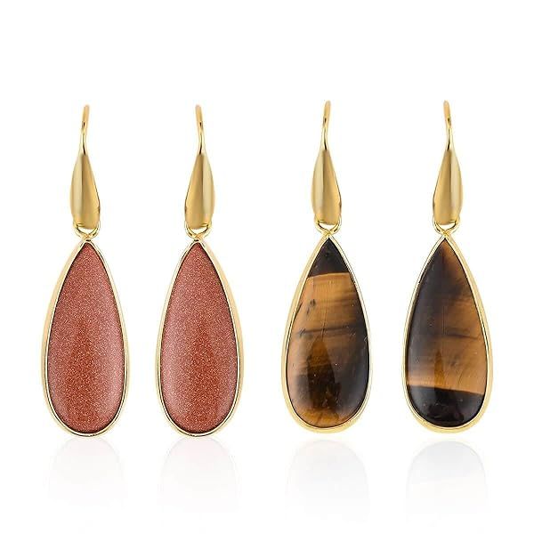 Shop LC Set of 2 Gold-Plated Tiger's Eye Dangle Earrings - Perfect Christmas Gifts for Women