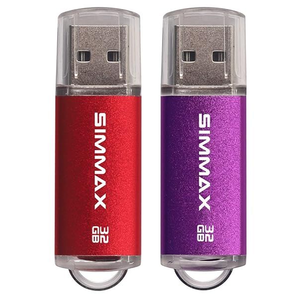 SIMMAX 32GB USB 2.0 Flash Drive 2 Pack - LED Indicator Thumb Drive in Red & Purple