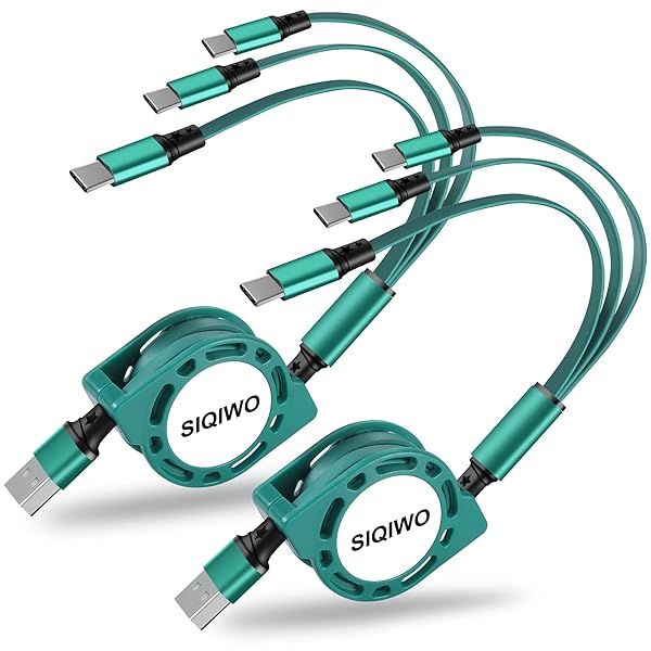 SIQIWO USB C Retractable Fast Charging Cable for iPhone 15, Samsung Galaxy S24, PS5 & More - QC 3.0 (3A) with 3 Connectors