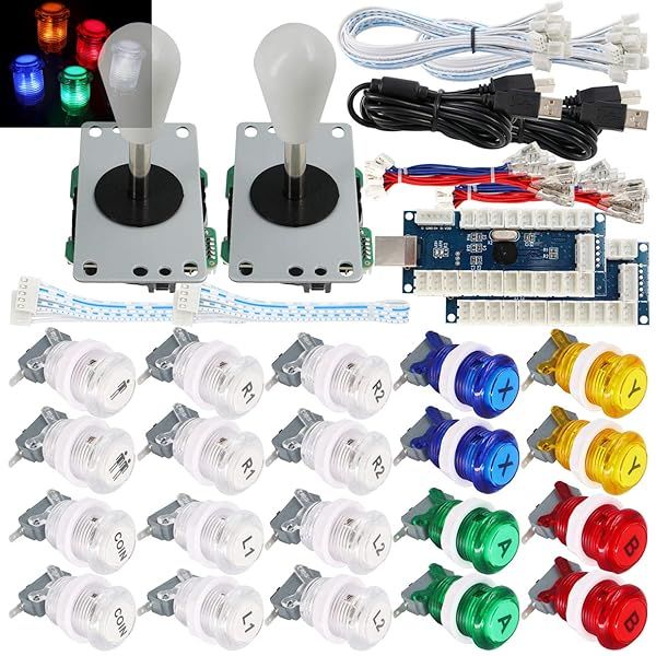 SJ JX 2 Player Arcade Game Stick DIY Kit with LED Buttons and Joystick USB Encoder for PC MAME Raspberry Pi Color Mix