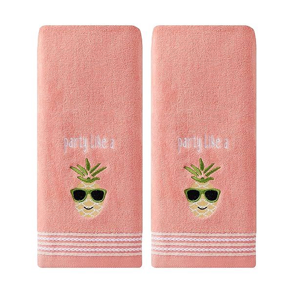 SKL HOME Party Pineapple 2 Pc Hand Towel Set - Coral Pink | Stylish & Fun Kitchen Decor