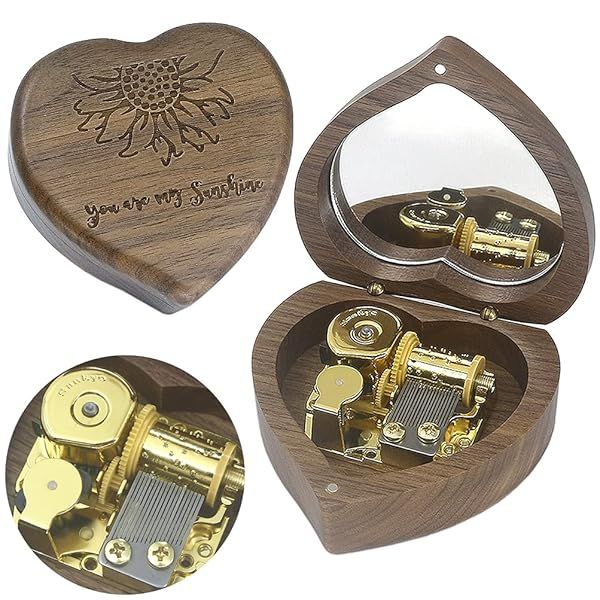SOFTALK Heart-Shaped Music Box - Perfect Retro Gift for Christmas, Birthdays & Valentine's Day - 'You Are My Sunshine' Tune