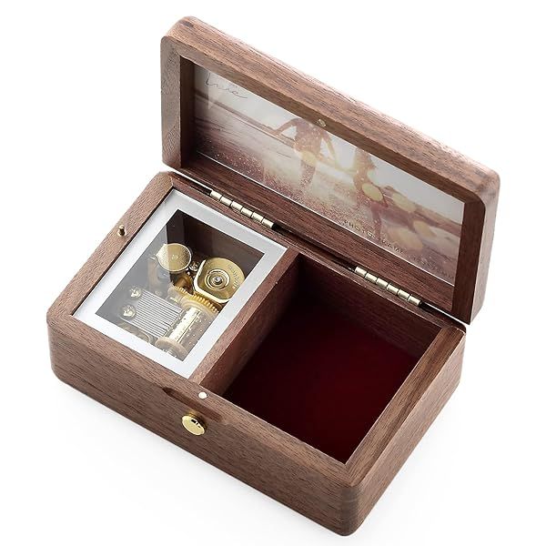 SOFTALK Vintage Jewelry Box Musical Boxs with Customizable Photos Case for Gifts Christmas Birthday and Valentine's Day(Simple Walnut Wood, Tune : You are my sunshine)