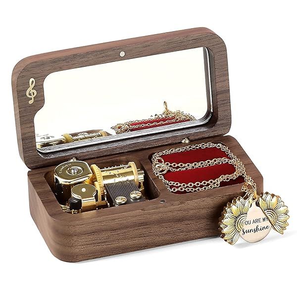 SOFTALK Vintage Wood Ring Jewelry Box - Musical Gift for Engagement, Wedding, Christmas & Valentine's Day (Walnut, Kingdom Heart Tune)
