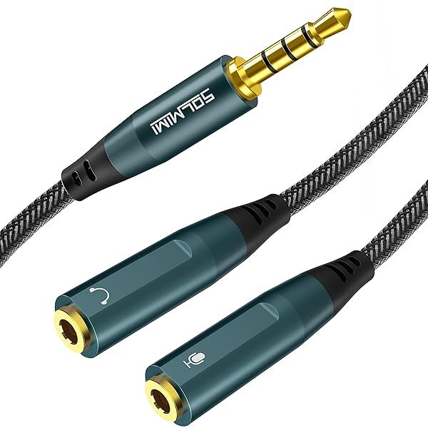 SOLMIMI 3.5mm Headset Adapter: Dual TRS Female Splitter for Gaming, PC, Laptop, PS4, Xbox - 1ft Mic Cable
