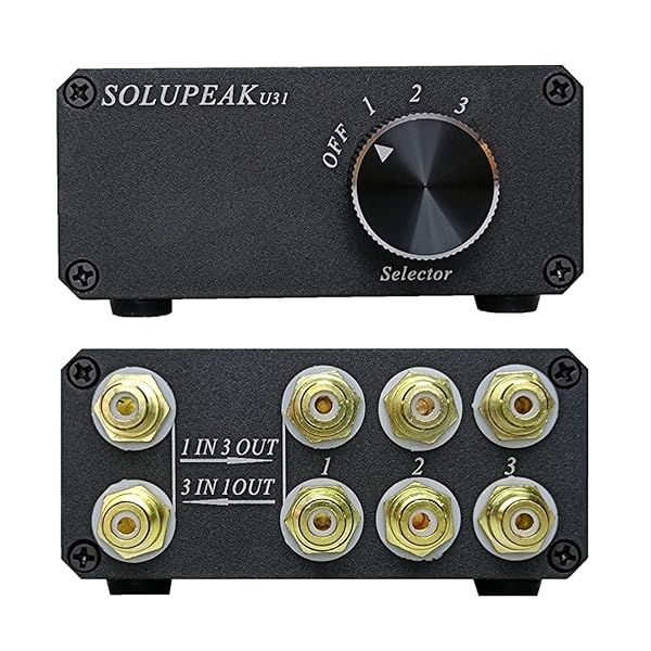 SOLUPEAK U31 RCA Switch Box: 3-in-1 Audio Splitter with Lossless Signal & Sturdy Aluminum Design