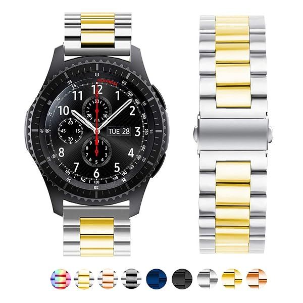 SPINYE 22mm Stainless Steel Band for Samsung Gear S3 & Galaxy Watch 46mm/3 - Stylish Silver-Gold Replacement Strap for Men & Women