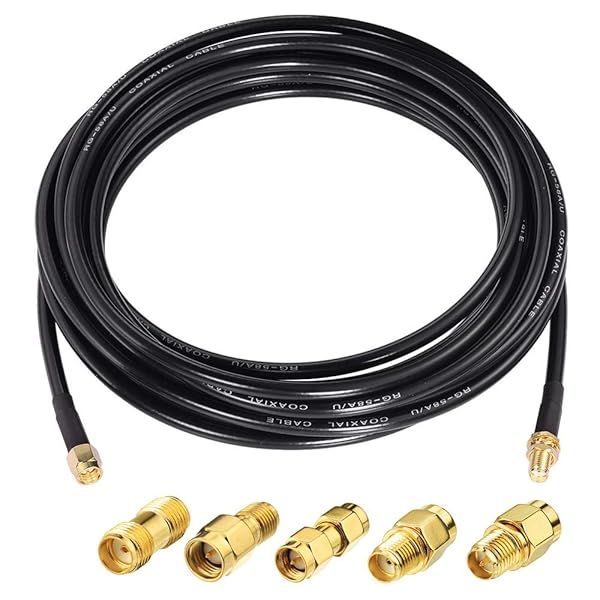 Superbat 10ft SMA Male to Female RG58 Coaxial Cable with 5pcs RF Coax Adapter Kit for Ham Radio WiFi Antenna and Wireless Devices