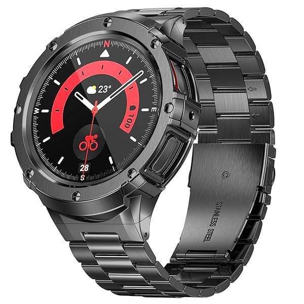 SUPLINK Stainless Steel Case & Band for Samsung Galaxy Watch 4/5/6 - Solid Metal Protector Strap in Space Grey