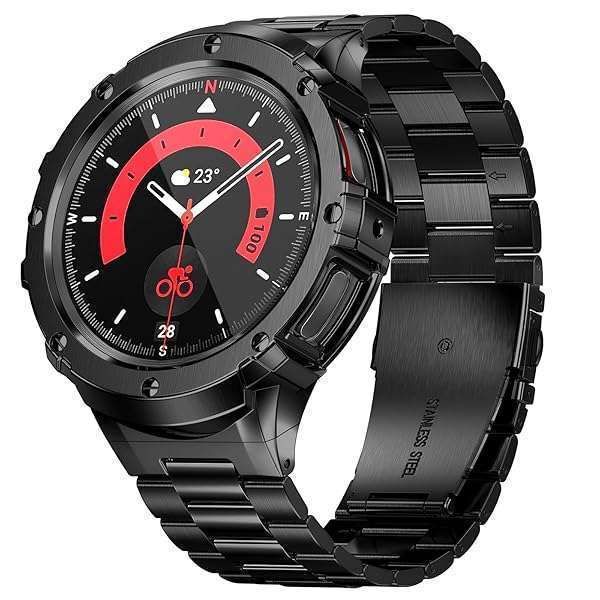 SUPLINK Stainless Steel Case & Band for Samsung Galaxy Watch 5 Pro 45mm - Rugged Adjustable Metal Strap for Men