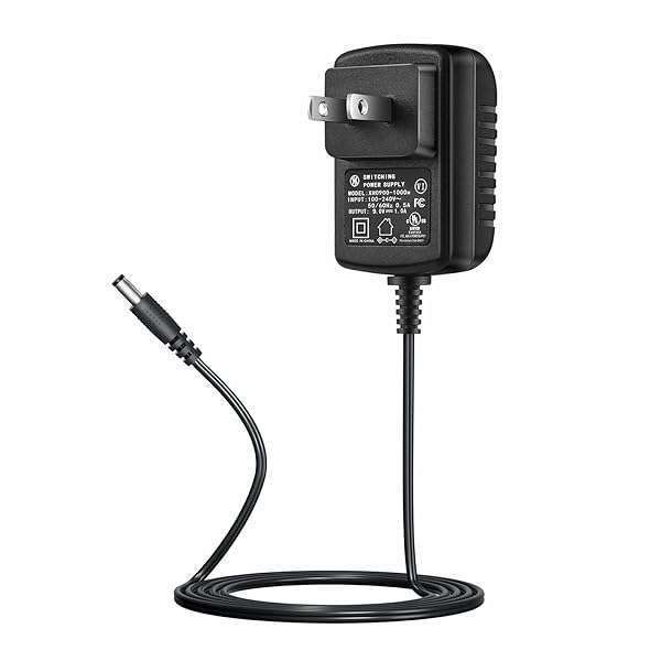 Security-01 9V 1A Power Supply Adapter - Center Negative DC Jack for Effects Pedals, Keyboards & More | 6.8FT UL Listed Cord