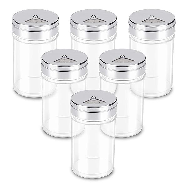 Segarty Spice Jars 6 Pack 3 oz Glass Bottles with Shaker Lids Adjustable Stainless Steel Flow Top for Easy Spice Storage
