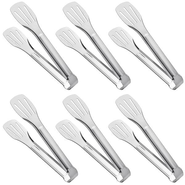 6-Pack Stainless Steel Serving Tongs - Versatile Kitchen & Buffet Tongs (7 Inch) for Easy Food Serving