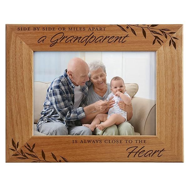 CEDAR CRATE MARKET Engraved Natural Wood Photo Frame for Grandparents Day Fits 5x7 Horizontal Portrait Gift for Grandma and Grandpa