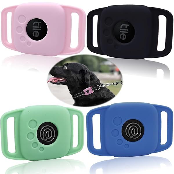 Silicone Case for Tile Mate 2022/2024 - Protective Cover for Dog Collar & Cat Necklace - 4 Pack in Black, Green, Pink, Blue