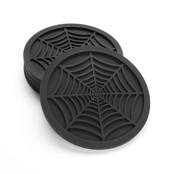 Unique Spider Design Silicone Coasters - 6 Pack Black Drink Coasters by COASTERFIELD