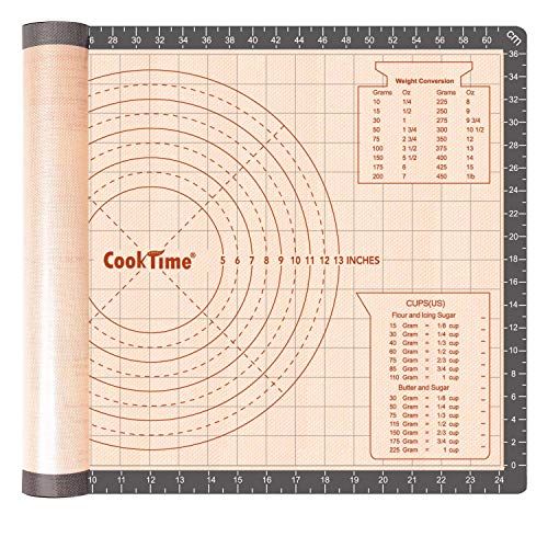 Non-Stick Silicone Pastry Baking Mat 26x16 Inch - Perfect for Pizza, Fondant, Pie & Cake with Measurements | Cook Time