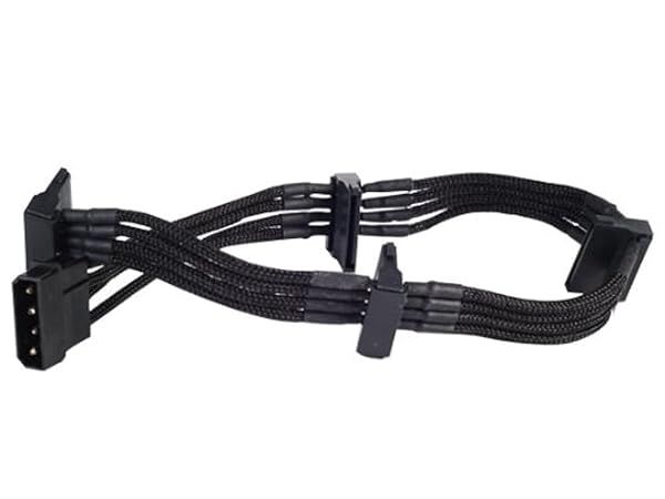 Silverstone Tek 4-Pin to 4 x SATA Power Supply Cable Extension (PP07-BTSB) - High-Quality Sleeved Connector