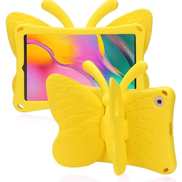 Simicoo Kids Case for Samsung Galaxy Tab A 10.1 (2021/2019) - Cute Butterfly, Lightweight, Shockproof, Full Cover (Yellow)