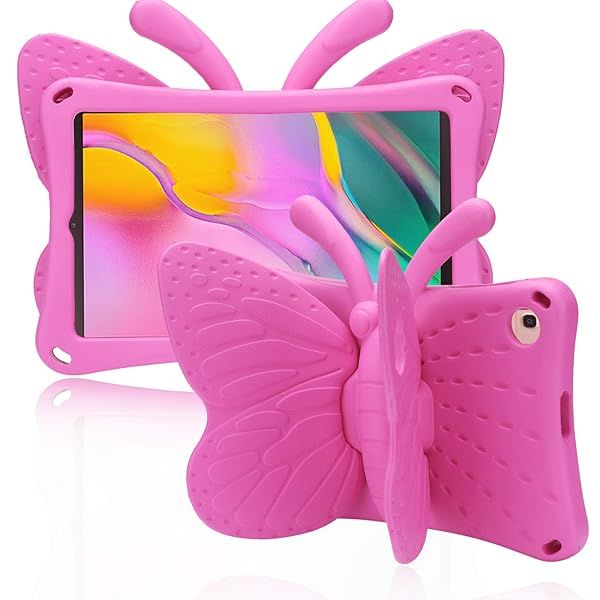 Simicoo Samsung Galaxy Tab A 10.1 2021 2019 Kids case Cute Butterfly Case with Stand for Kids Light Weight EVA Rugged Shockproof Heavy Duty Kids Friendly Full Cover for Samsung Tab A 10.1 T510 (Rose)