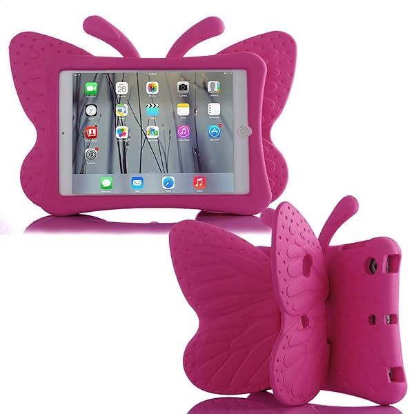 Simicoo iPad 7 8 9 10.2 Kids Case 3D Cute Butterfly 10.2 inch ipad 9th 8th Generation Tablet Case for Kids Girls Light Weight EVA Foam Stand Shockproof Rugged Heavy Duty Kids Friendly iPad Cover Rose