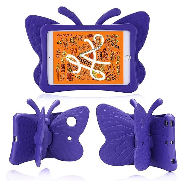 Simicoo iPad Mini 6/7 Butterfly Case for Kids - Shockproof, Lightweight, with Stand & Pencil Holder (Purple)