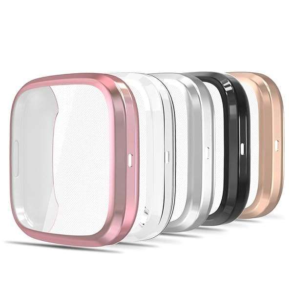 Simpeak Screen Protector Case for Fitbit Versa 2 - 5 Pack, Full Protection, Soft TPU Bumper, Rose Pink/Clear/Silver/Black/Rose Gold