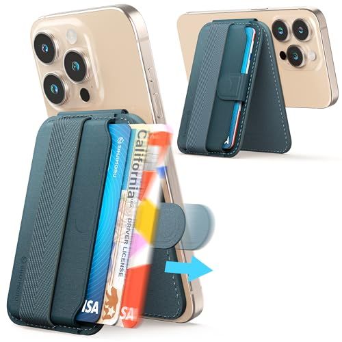 Sinjimoru Magnetic Wallet for iPhone - Adjustable Stand, MagSafe Compatible, Marine Blue | Pull & Eject Design