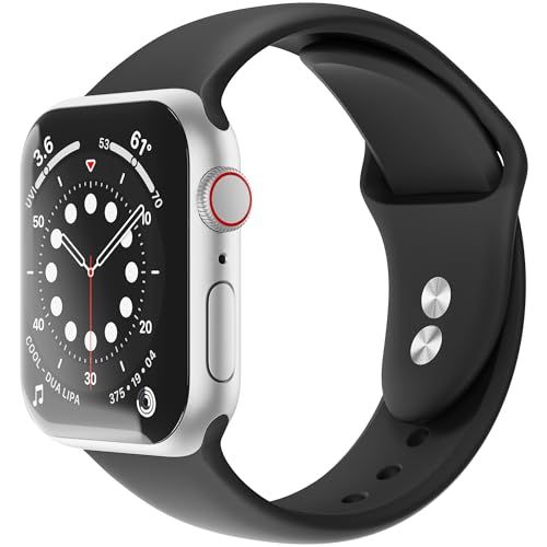 Sinjimoru Silicone Apple Watch Band for Men - Fits 38mm to 49mm, Perfect for Large Wrists, Stylish Black Design